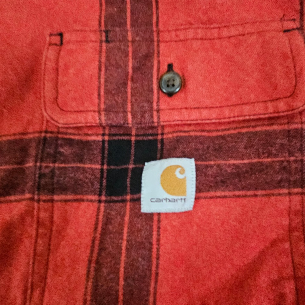 Carhartt Mens XL Loose Fit Flannel Shirt Red Black TW4451-M Cotton Workwear - Picture 2 of 11